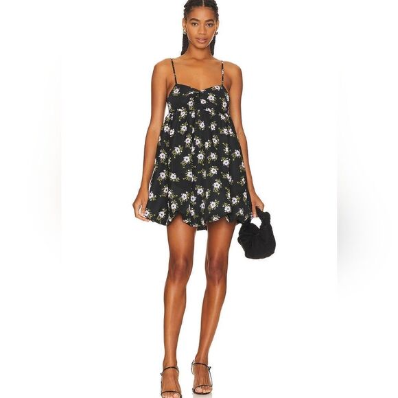 Free People in A Bubble Mini Dress in Black Floral size M New - Picture 3 of 14